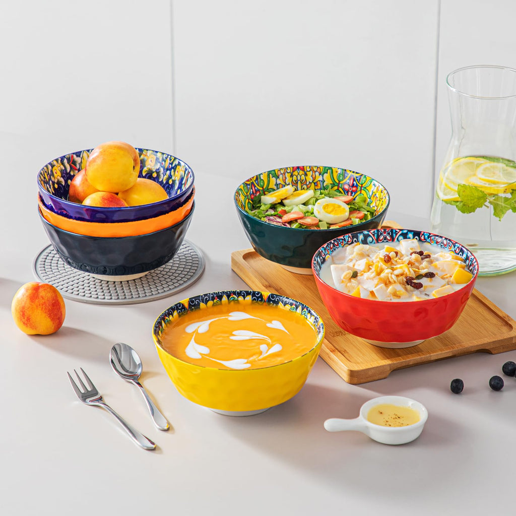 vancasso SIMI Ceramic Cereal Bowls Set of 6 | 26 oz Boho Soup Bowls