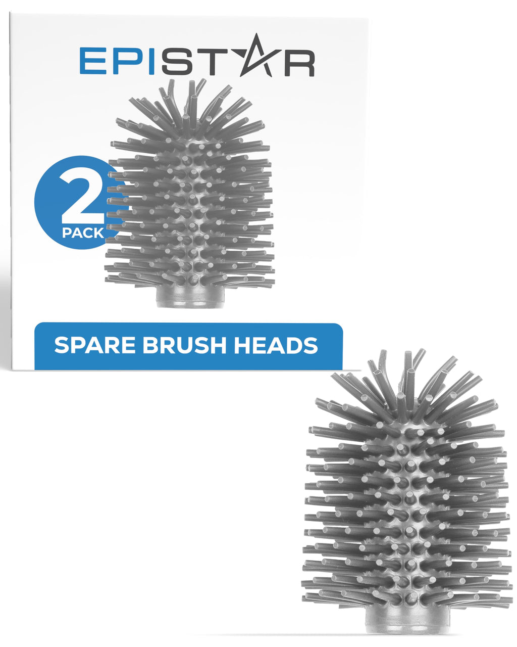Toilet Brush Replacement Heads - 2 Pack - Spare Silicone Brush Heads - Fits 1.1cm Handle - Replacement Toilet Brush Head - Black - White - Grey Grey