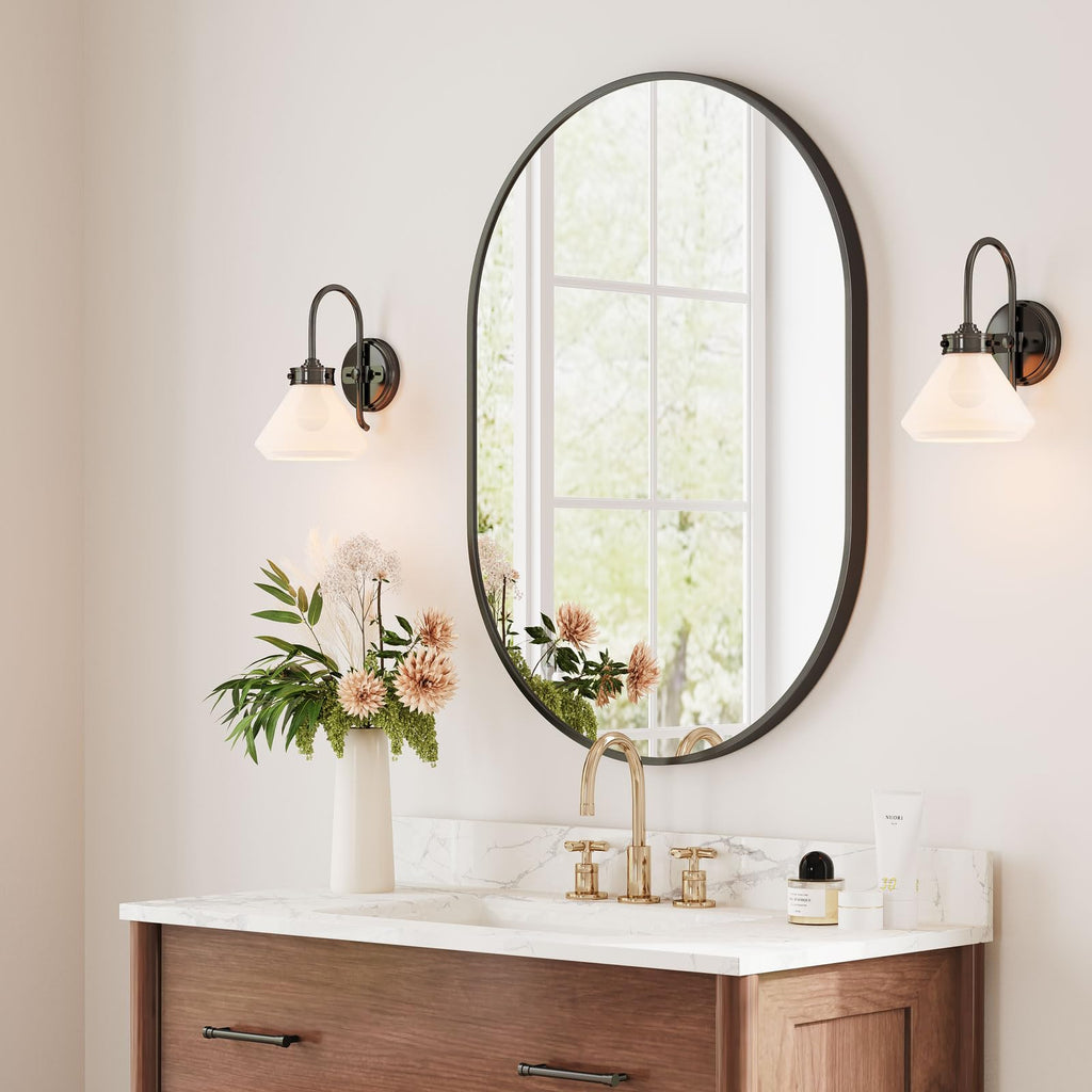 Dripex Oval Wall Mirror | 50x70cm Aluminum Frame Bathroom Mirror – Black