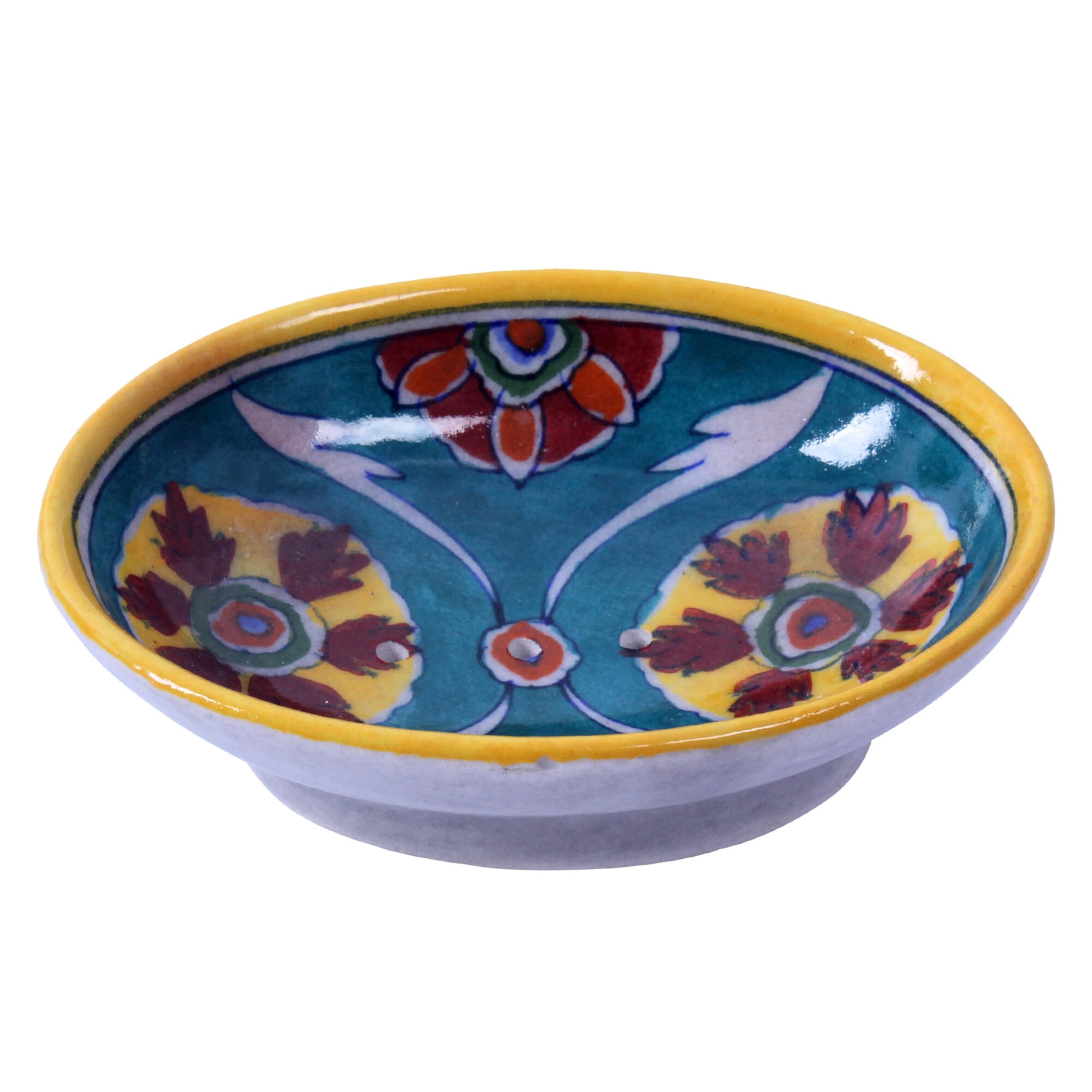 THE Unltd India Blue Pottery Ceramic Soap Dish – Handmade Floral Holder