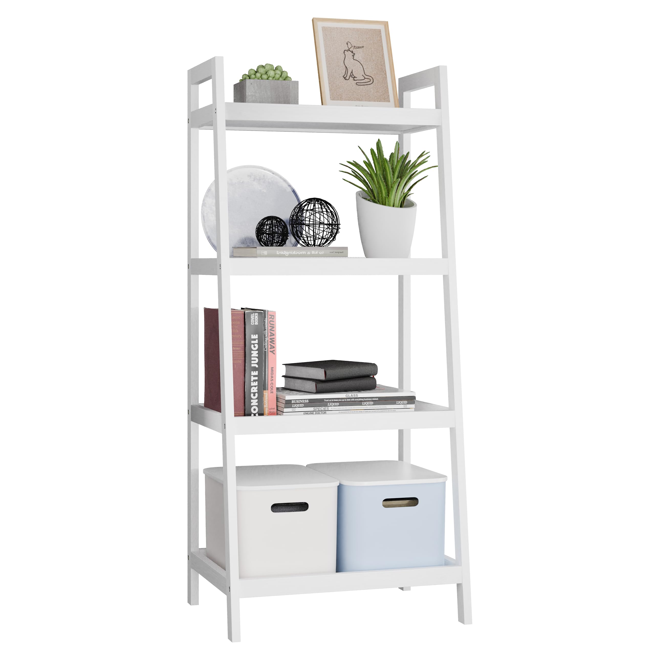 SMIBUY 4-Tier Bamboo Ladder Shelf – Freestanding Bookshelf & Plant Stand