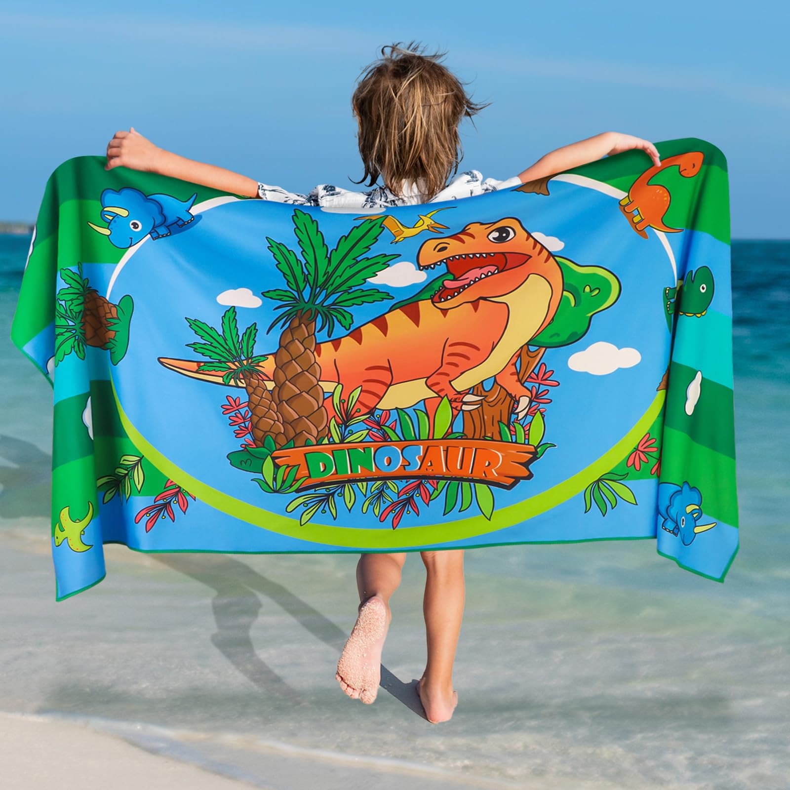 Dinosaur Kids Beach Towel – Sand Free Microfibre, 75x150cm