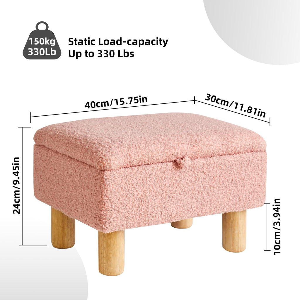 Aibiju Faux Teddy Fur Storage Ottoman – Small Upholstered Footstool