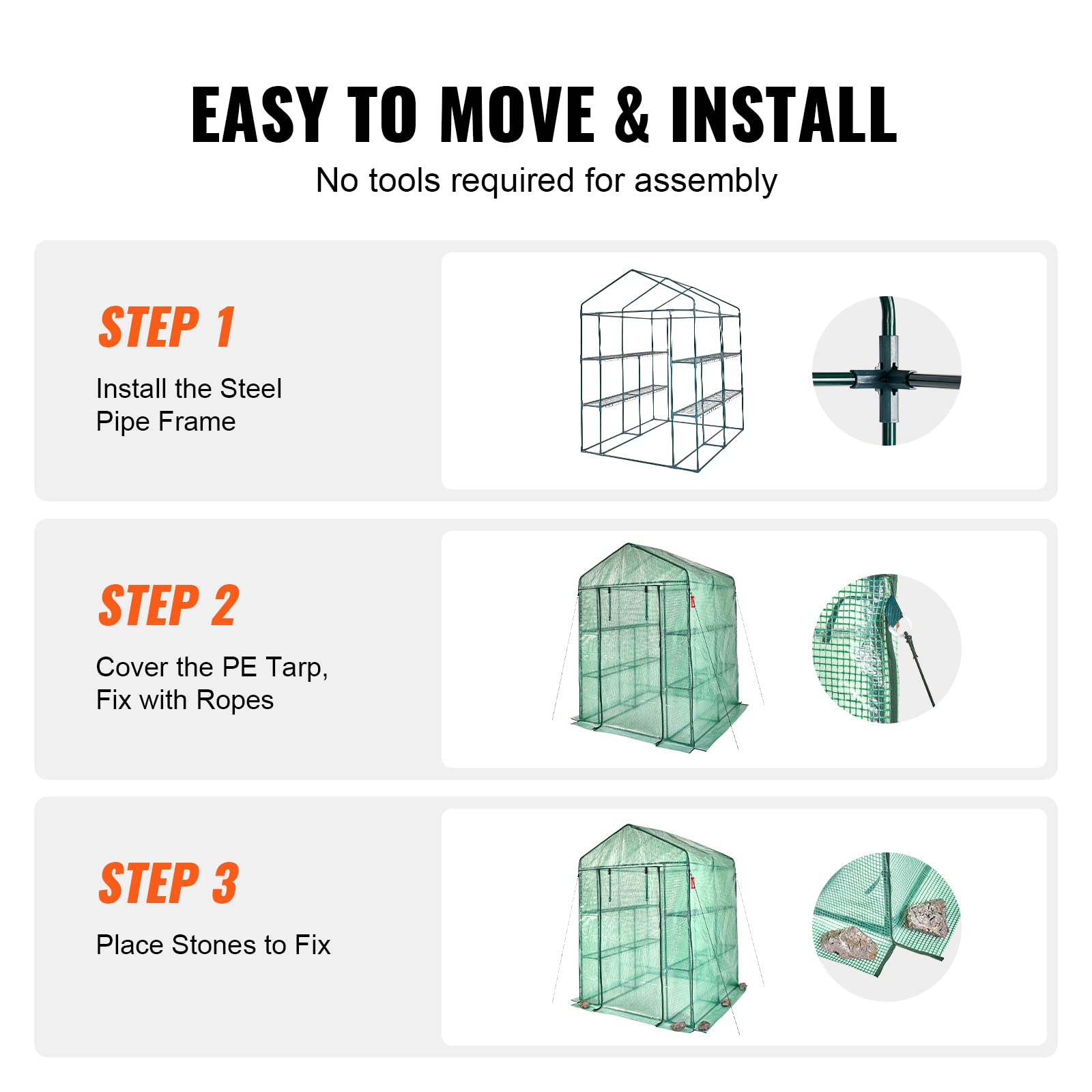 VEVOR Walk-in Greenhouse with Shelves | 4.6x4.6x6.6 ft PE Cover
