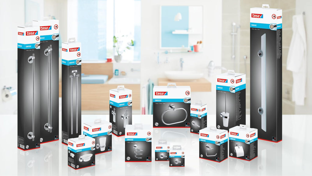 tesa SMOOZ Toothbrush and Toothpaste Holder - No Drill Wall Mounted Satined Cup with Chrome-Plated Holder, Stainless - Waterproof - image 2