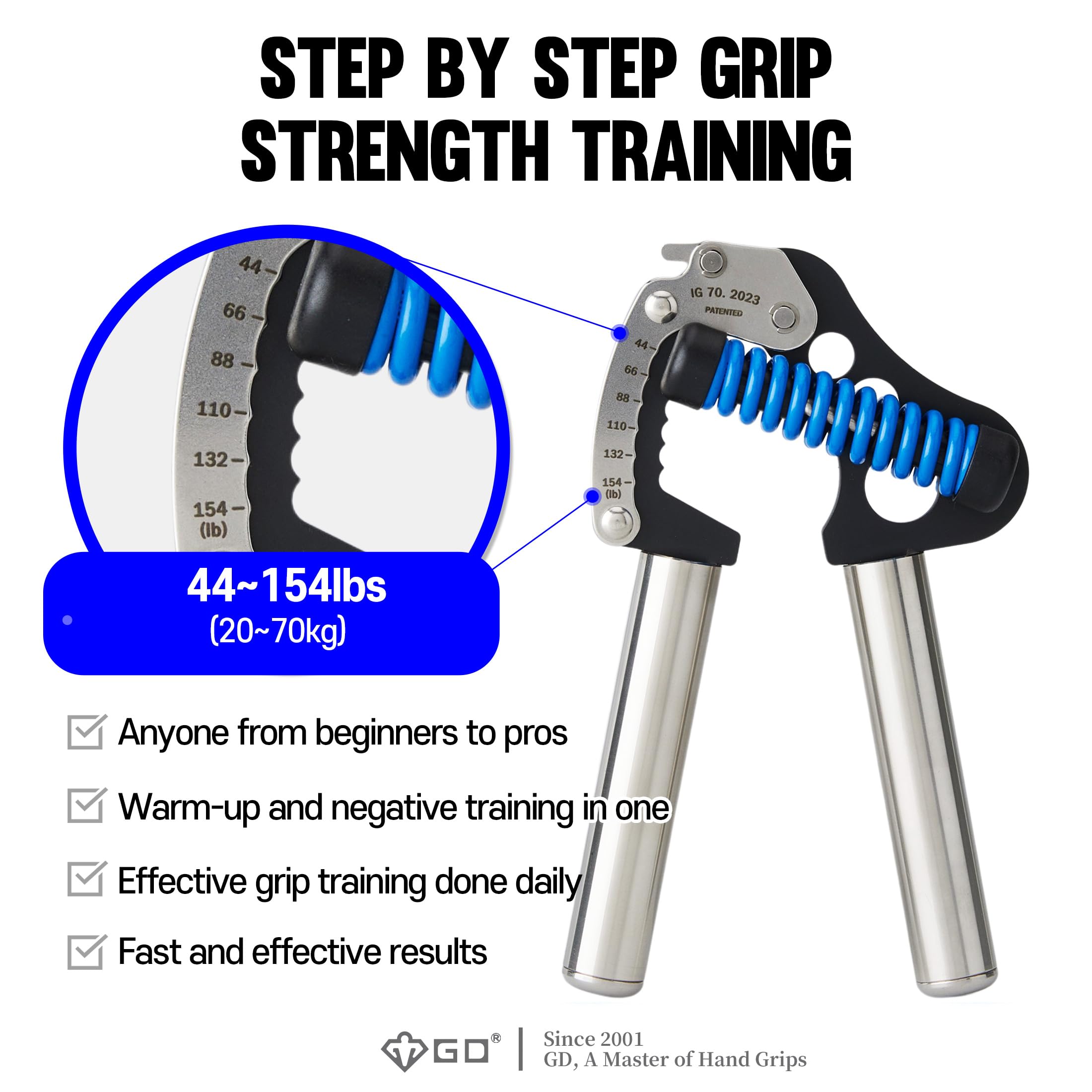 GD Iron Grip 70(S) Adjustable Hand Strengthener | 44–154lbs Grip Trainer