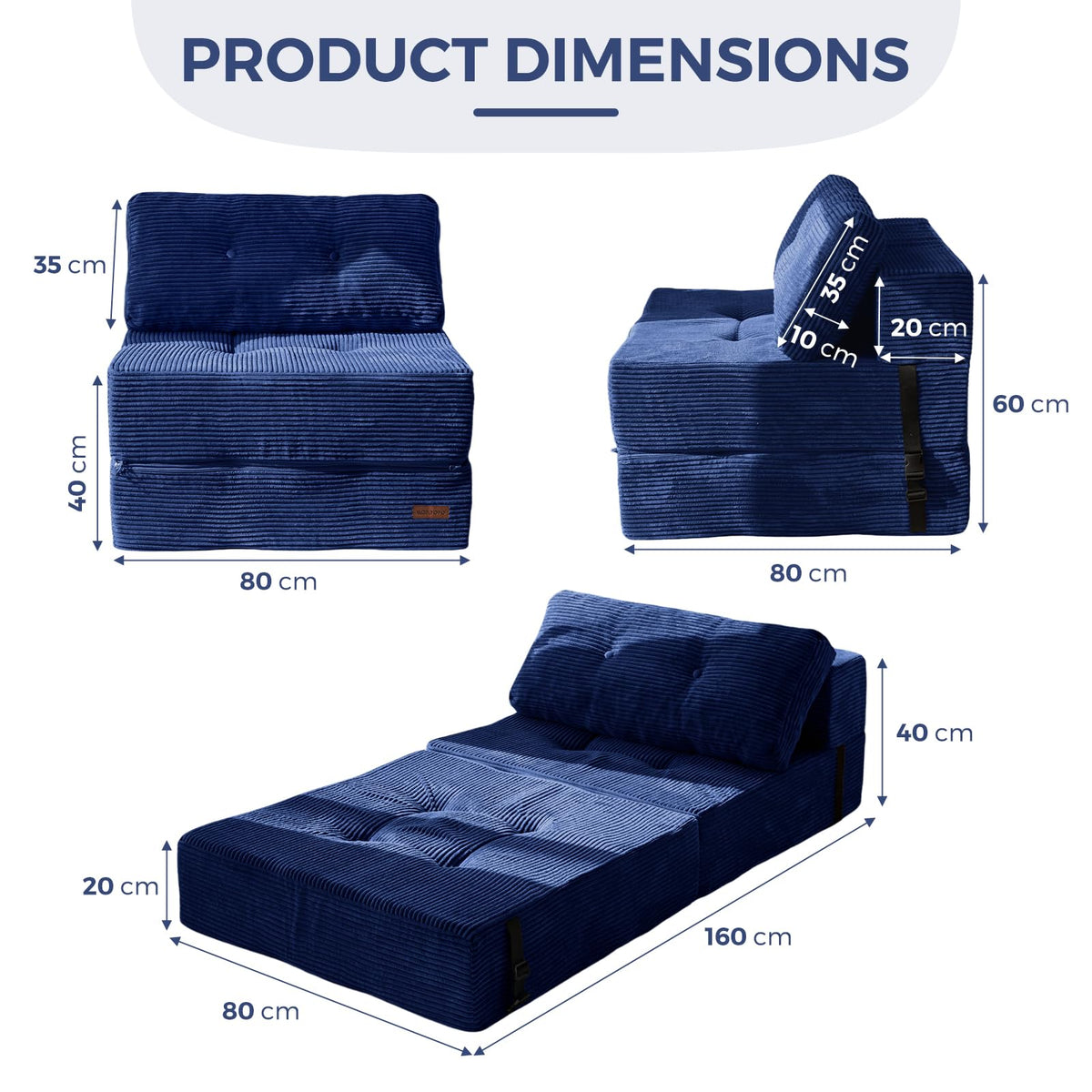 MAXYOYO Folding Sofa Bed, Convertible Sofa Bed with High-Density Support Foam, Portable 4 in 1 Fold Out Chair to Floor Lounger - image 2