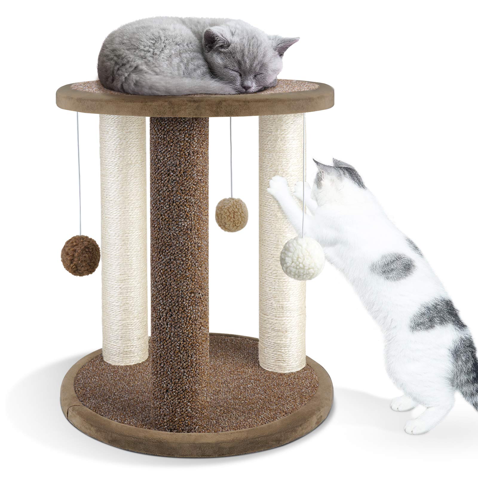 Aibuddy Cat Scratching Post – 3-Post Sisal Tower with Perch and Toys