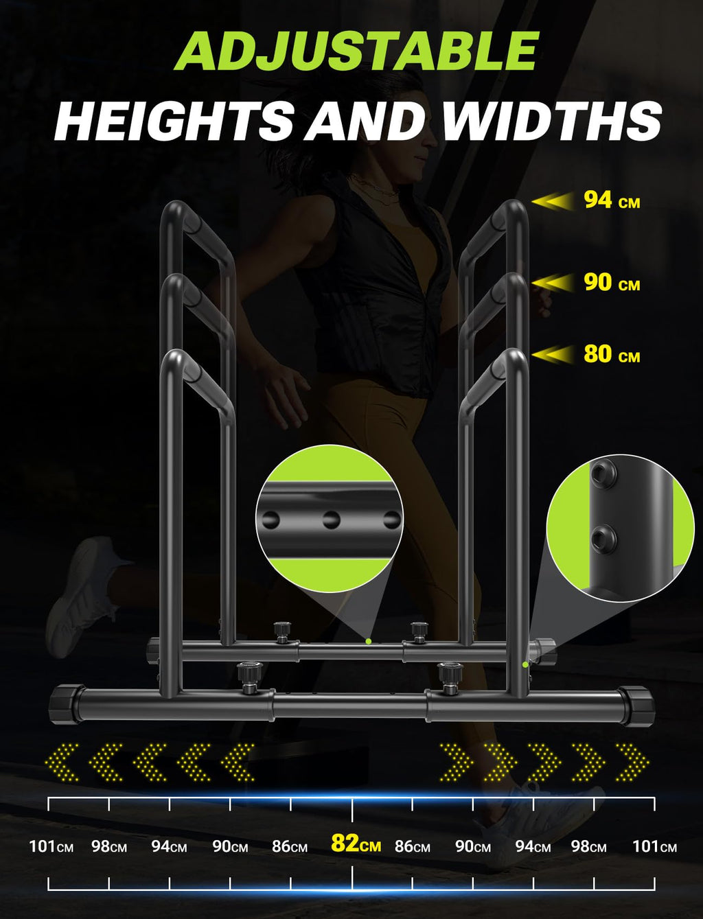YOLEO Adjustable Dip Bars - 1100lbs Heavy Duty Parallettes Station