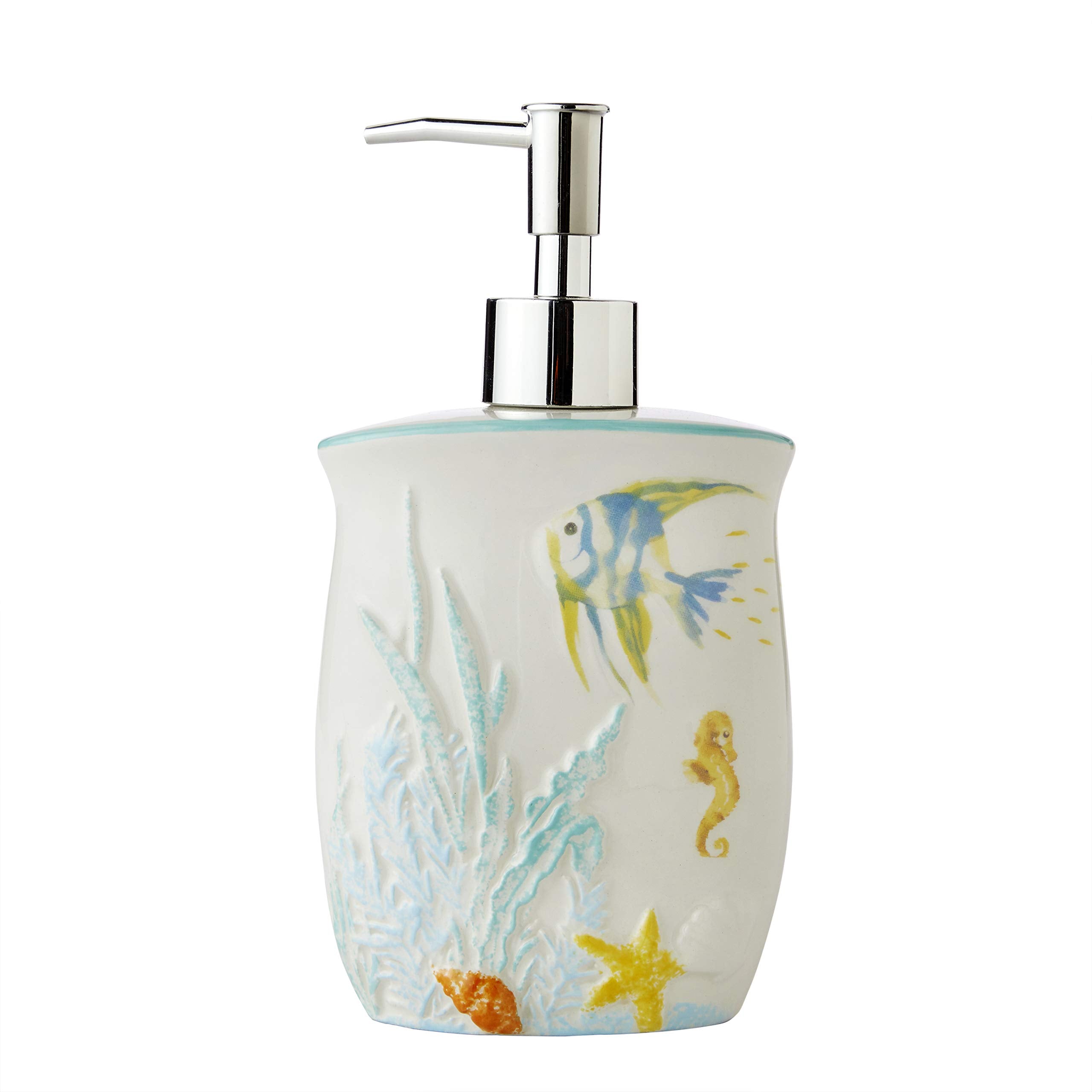 SKL Home Ocean Watercolor Ceramic Soap Dispenser | Coastal Bathroom Decor