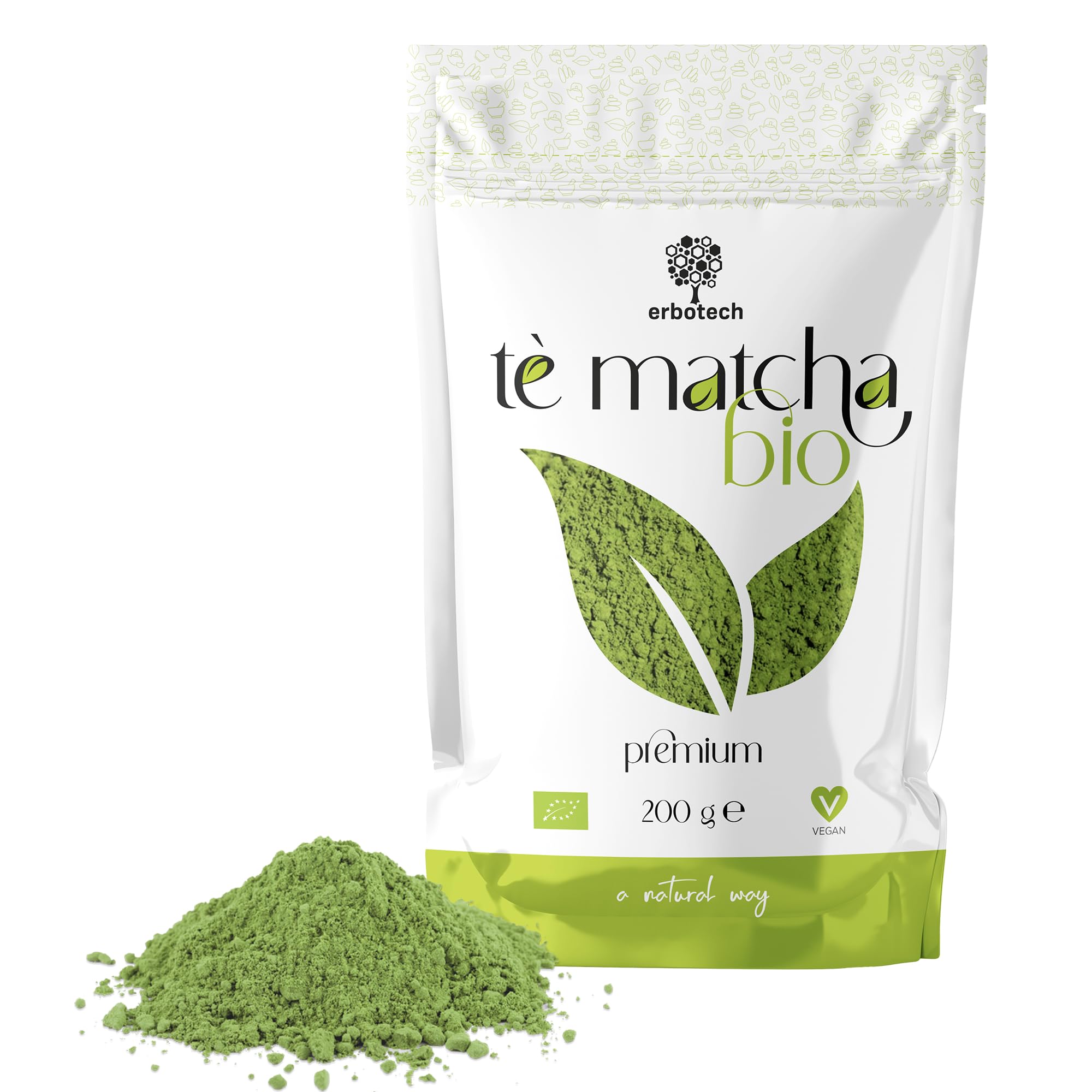 ERBOTECH Organic Japanese Matcha Green Tea Powder - 200g Vegan Bio