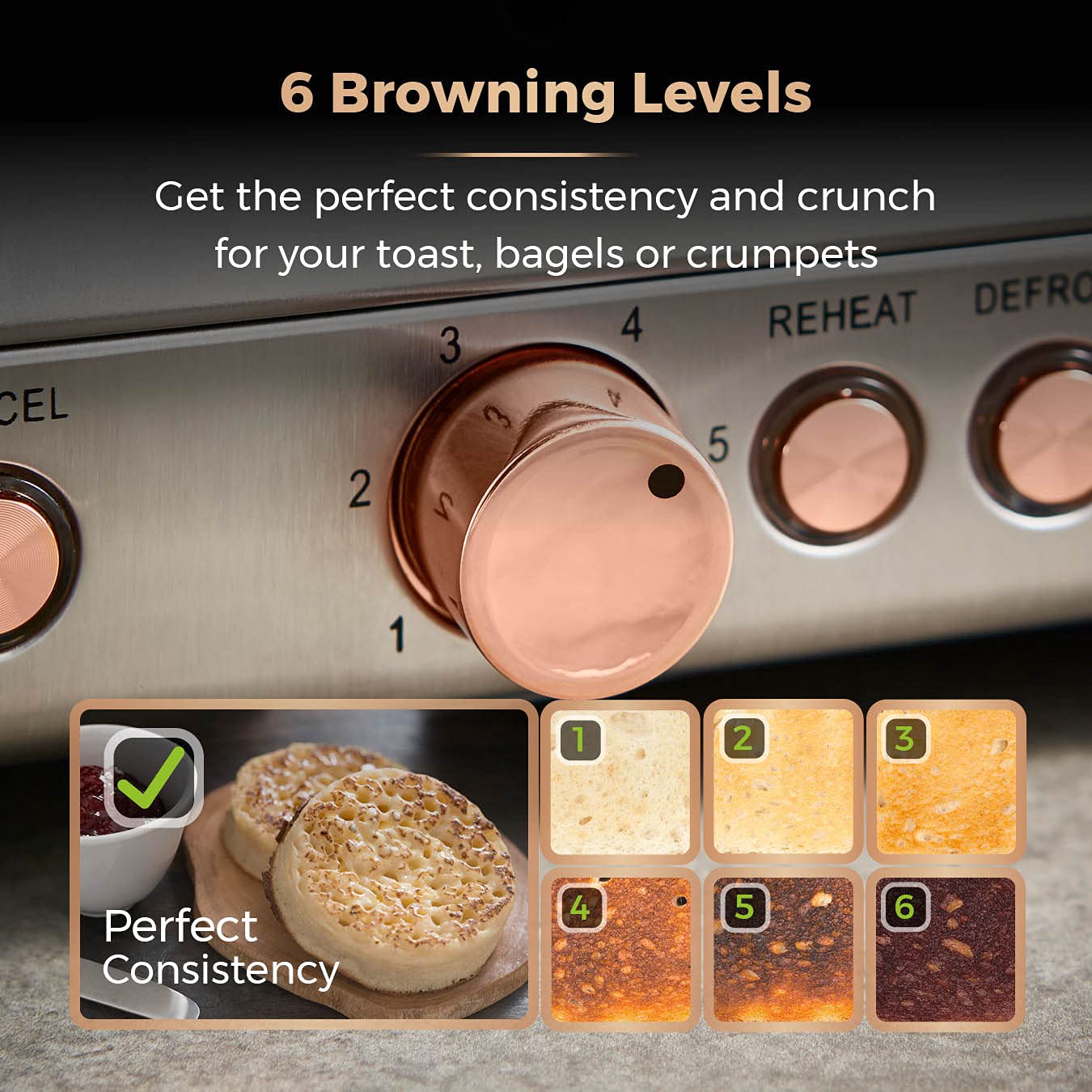 Tower Cavaletto 4-Slice Toaster | Black & Rose Gold Stainless Steel
