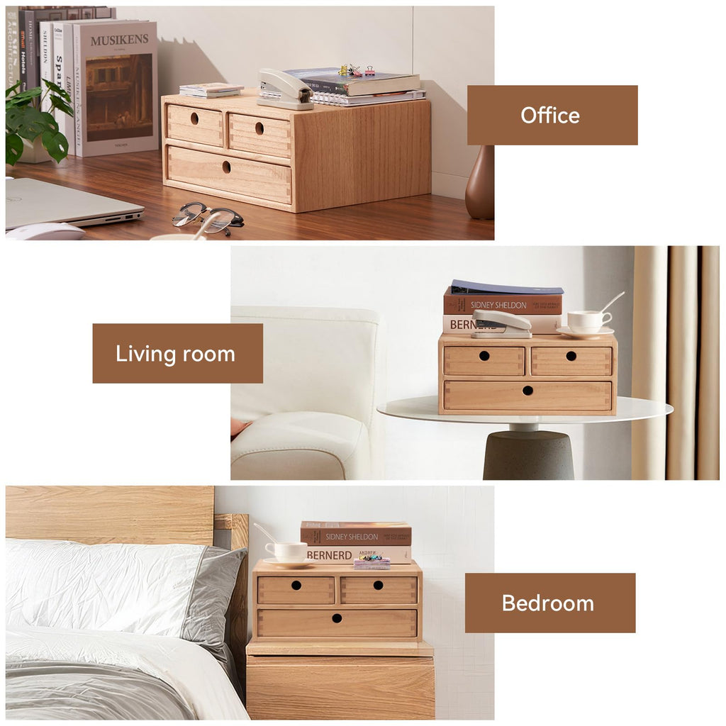 KIRIGEN Solid Wood Desktop Organizer | 3-Drawer Office Storage Cabinet