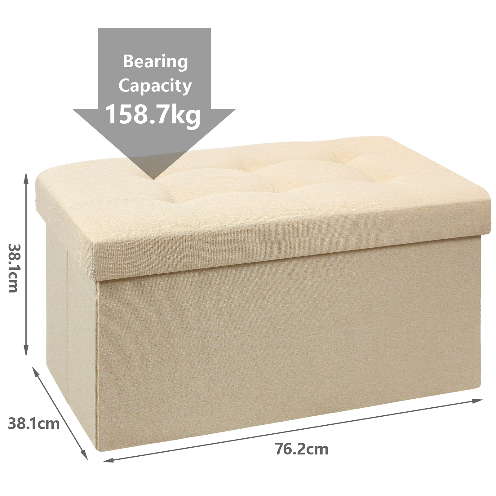 BRIAN & DANY Folding Storage Ottoman | Beige Linen Footstool Bench