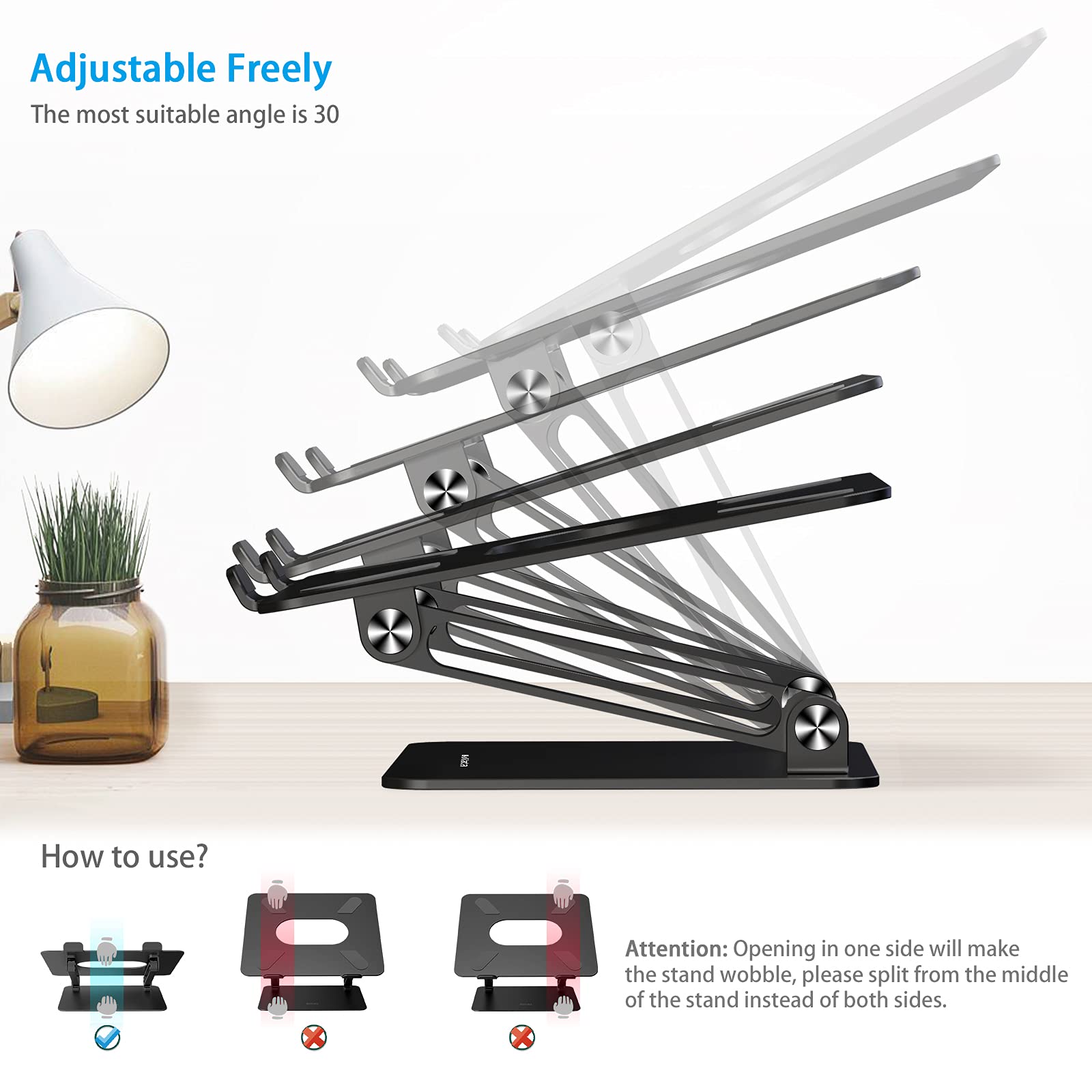 BoYata Adjustable Aluminum Laptop Stand – Ergonomic Cooling Riser (Black)