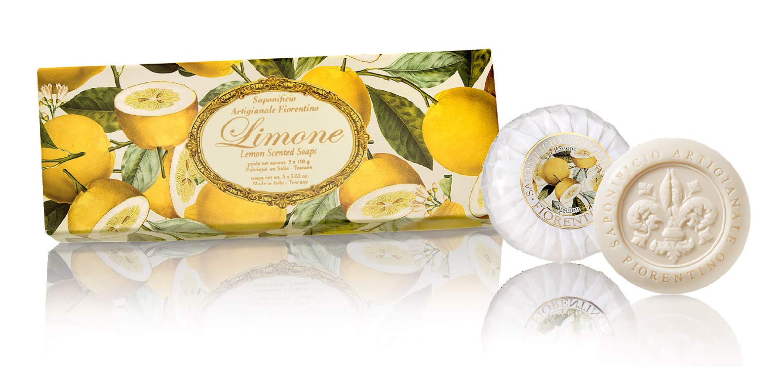 Fiorentino Italian Lemon Soap Gift Box - 3 Handmade Tuscan Round Soaps