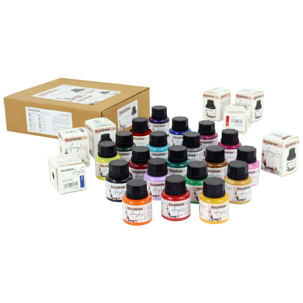 Liquidraw Acrylic Inks Set of 20 – Professional Waterproof Art Inks, 35ml