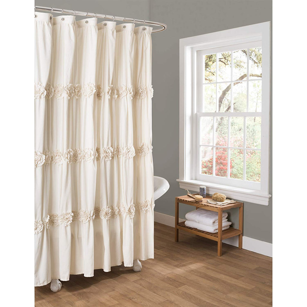 Lush Decor Darla Ruched Floral Bathroom Shower Curtain, 72” x 72”, Ivory - image 2
