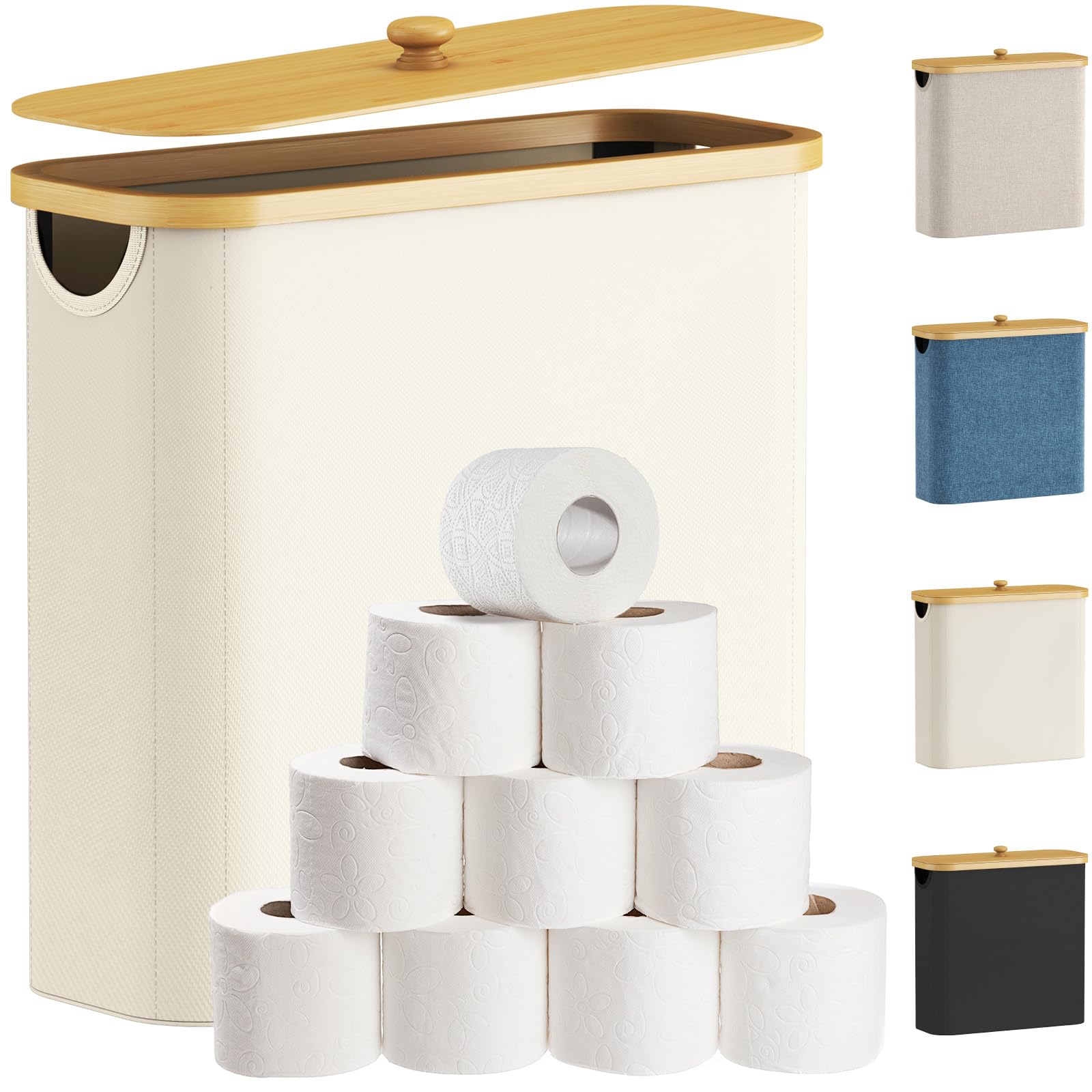 Lifewit 30L Toilet Paper Storage Basket - Bamboo Bathroom Organizer, White