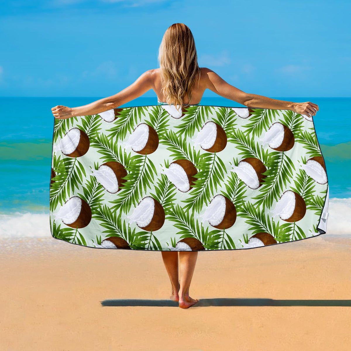 Violetpos Coconut & Palm Leaf Beach Towel, Extra Large 180x90 cm 250GSM Microfibre, Sand Free Quick Dry - image 2