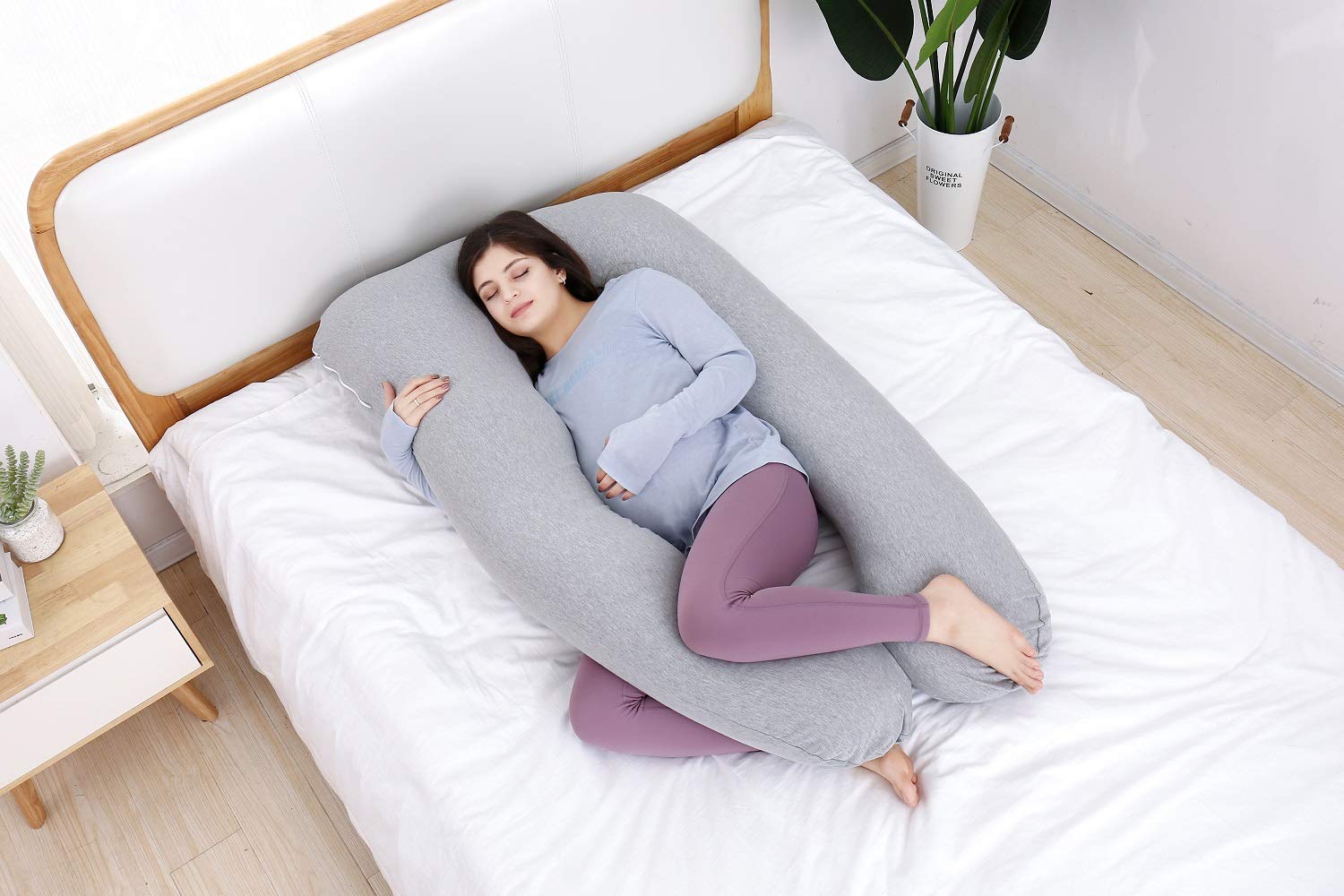 AS AWESLING U-Shaped Pregnancy Pillow - Full Body Maternity Support, Grey