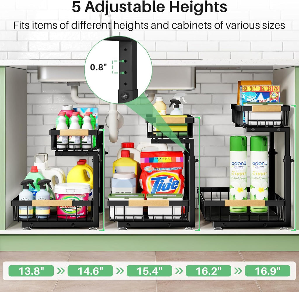Kitstorack 2-Pack Under Sink Storage | 2-Tier Metal Pull Out Organiser