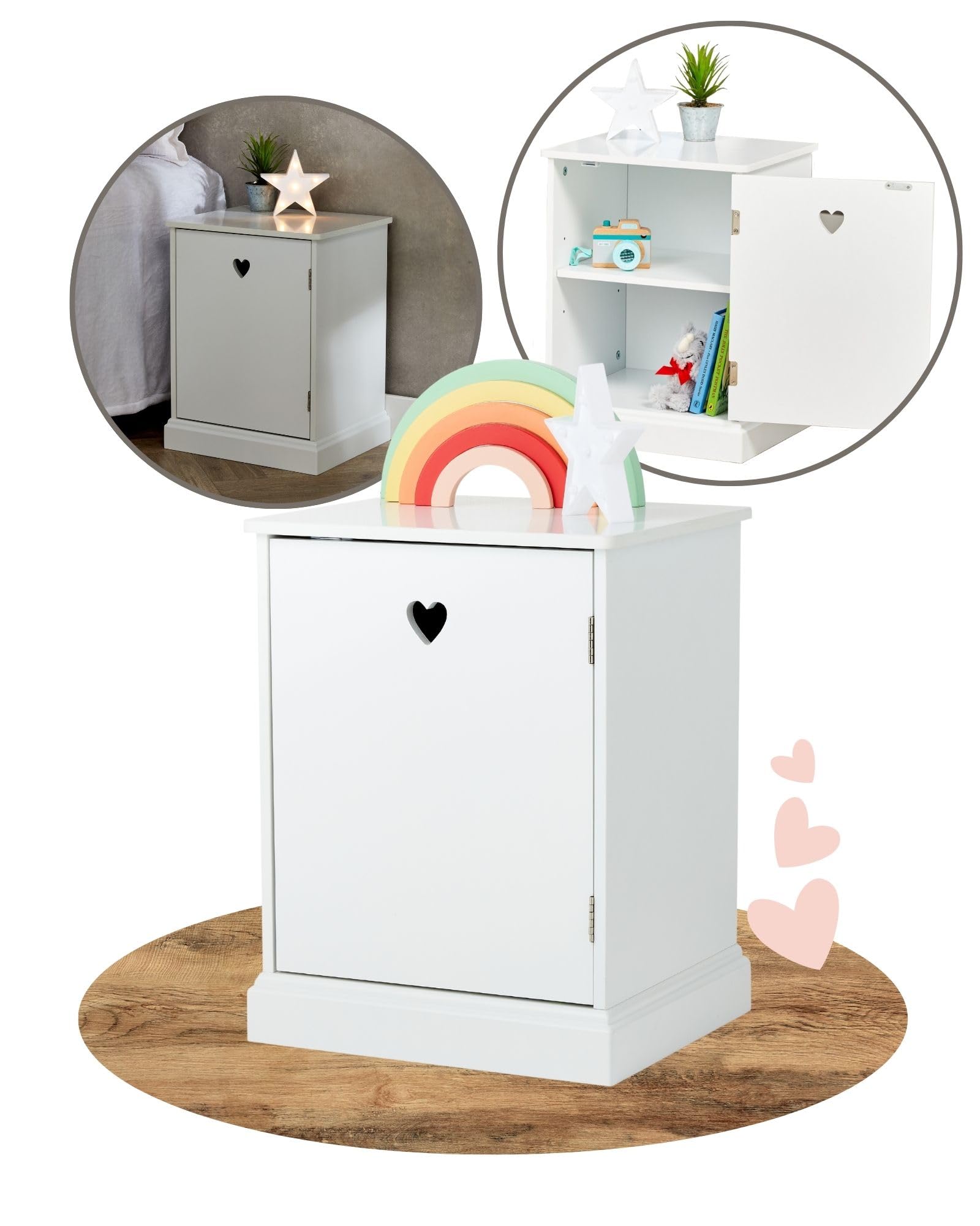 Haus Projekt Kids Bedside Table | White Heart Detail Storage Nightstand