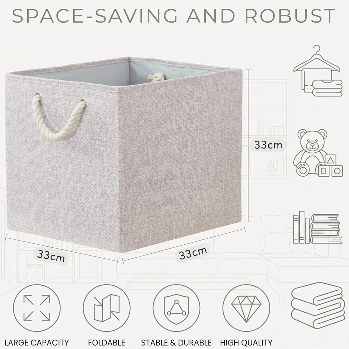 Mangata 3 Pack Storage Cubes for Shelves, Fabric Storage Boxes with Cotton Rope Handles Home Organization