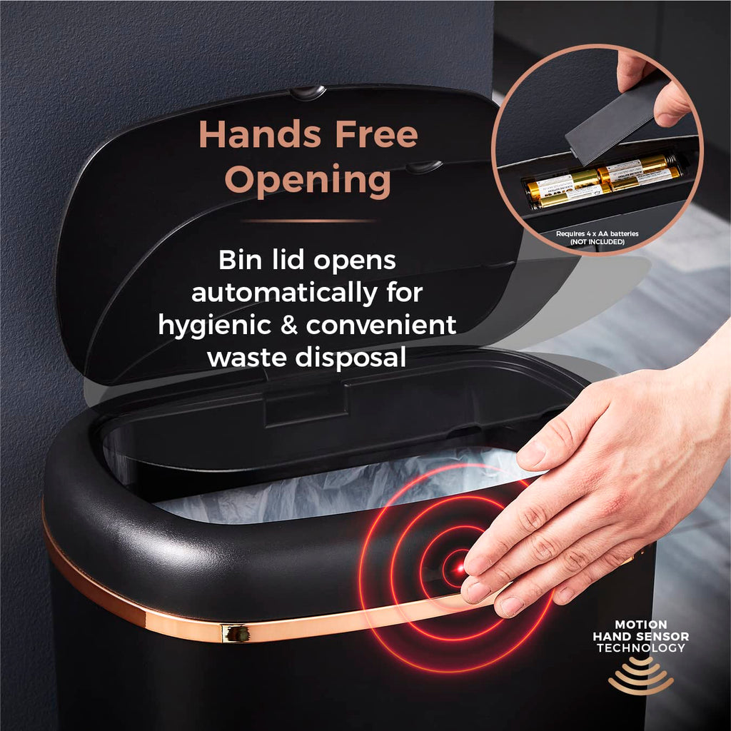 Tower Cavaletto Square Sensor Bin - 58L Large Kitchen Waste Bin, Black