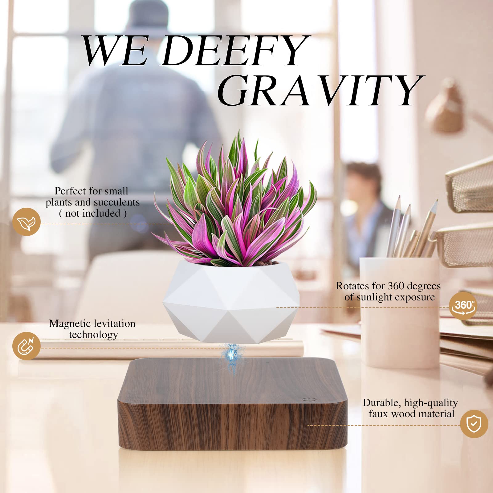 Jolof Store Magnetic Levitating Air Bonsai Pot – Rotating Floating Planter