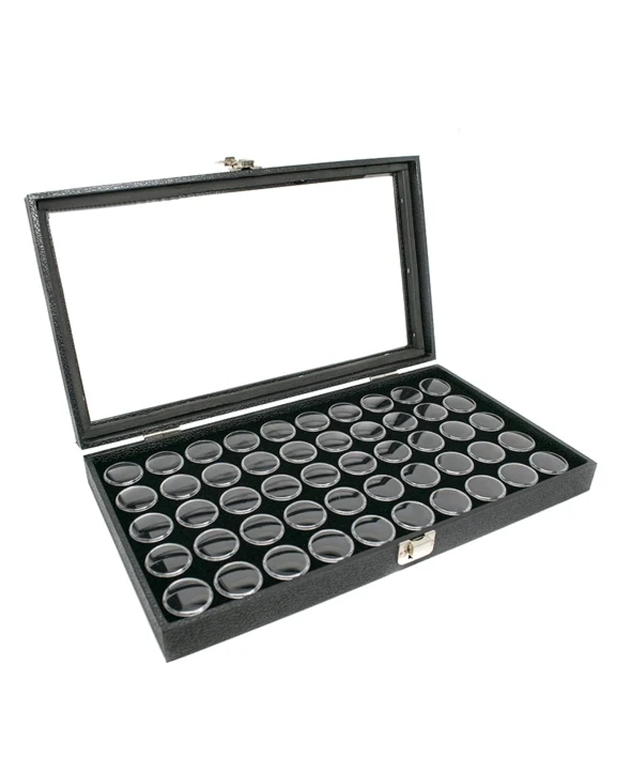 Novel Box Gem Display Case with 50 Jars | Glass Top Jewelry Organizer