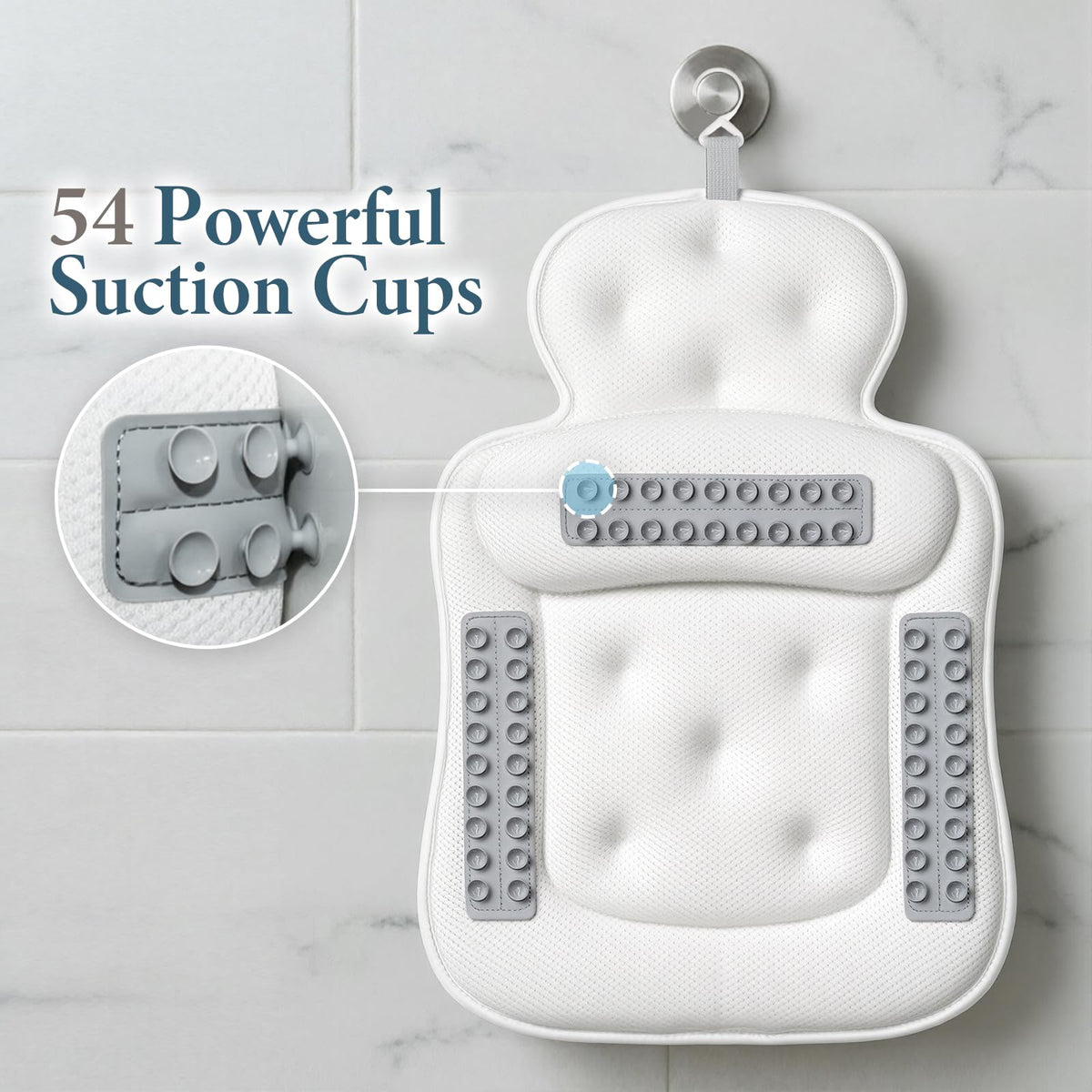 Bath Pillows for Tub, Comfortable Bathtub Cushion for Head and Neck with Soft 3D Mesh Fabric and 54 Non-Slip Suction Cups - image 5