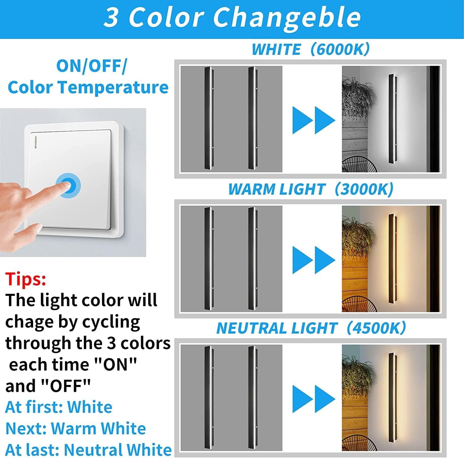 Mikeru 80cm LED Outdoor Wall Light – IP65 Rainproof 3-Color Modern Sconce