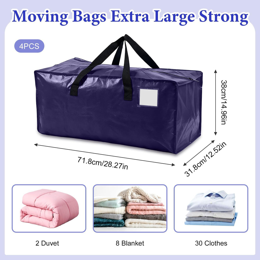 4 Pack 90L Large Moving Bags Waterproof Clothes Storage Bags with Zips - image 2