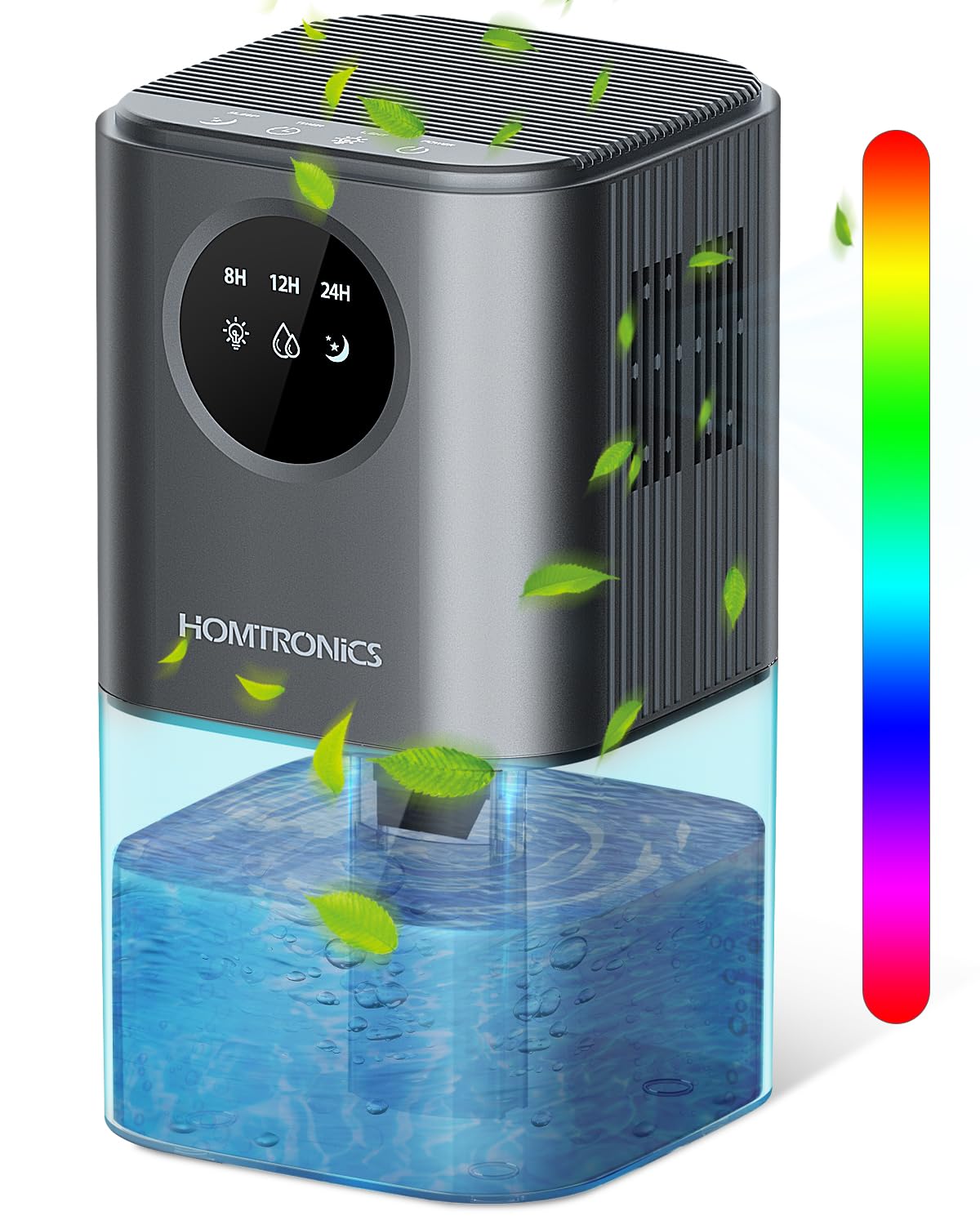 Homtronics 1700mL Mini Dehumidifier | 24H Timer & 7-Color LED Lights