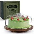 ANBOXIT Acacia Wood Rotating Cake Stand with Acrylic Dome Lid – 360° Base