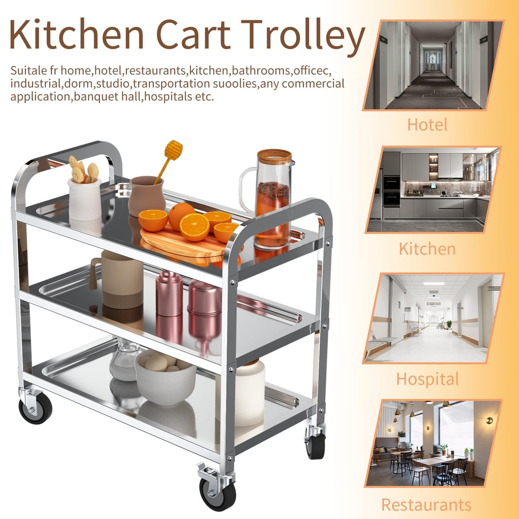 TAIMIKO 3-Tier Stainless Steel Kitchen Trolley Cart Large Serving Trolley - image 4
