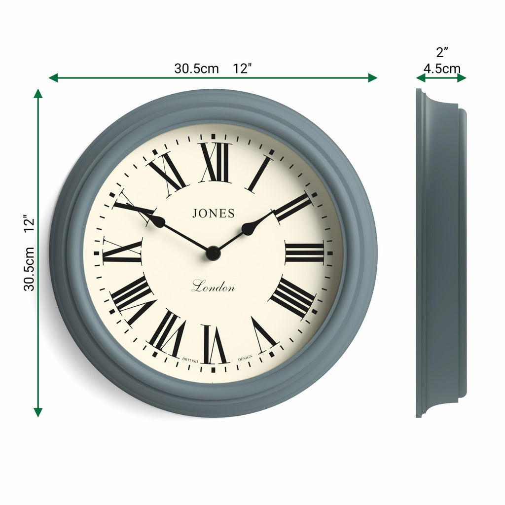 Jones Clocks Venetian Wall Clock – 30cm Blue Roman Numeral Round Clock