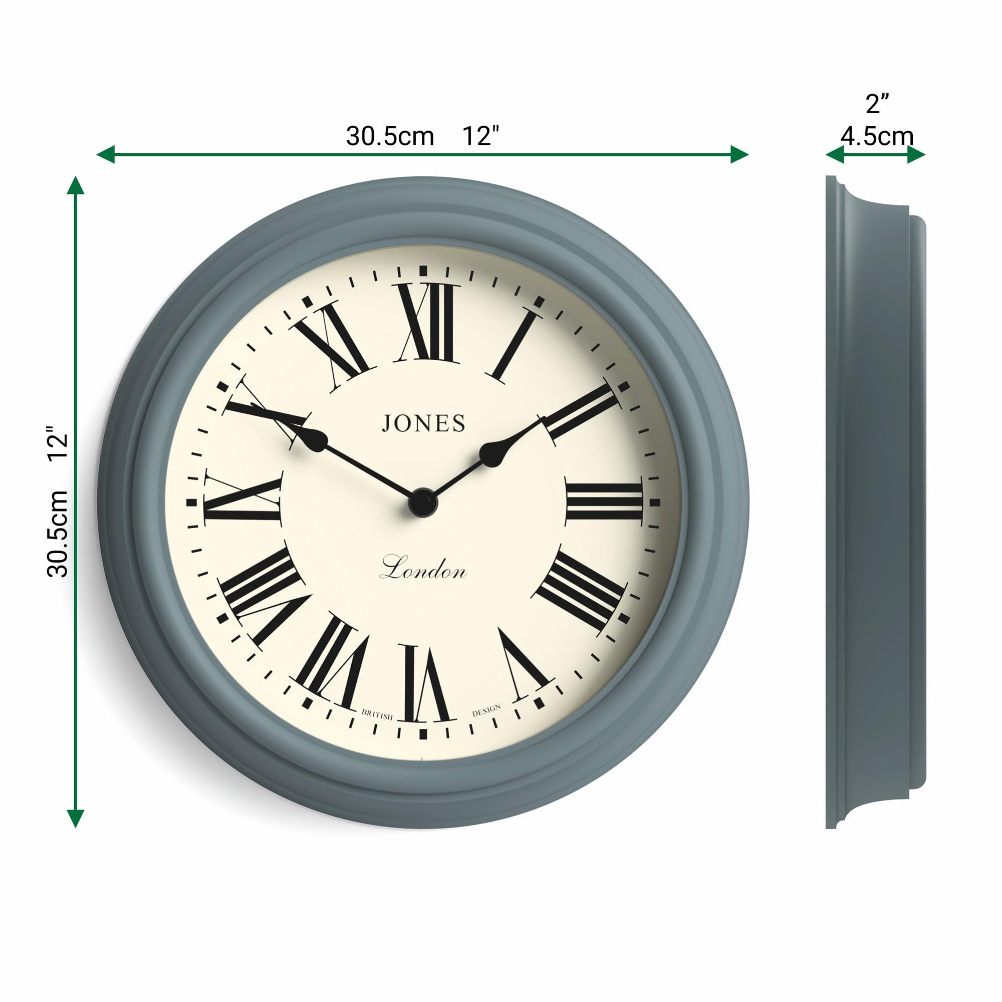 Jones Clocks Venetian Wall Clock – 30cm Blue Roman Numeral Round Clock