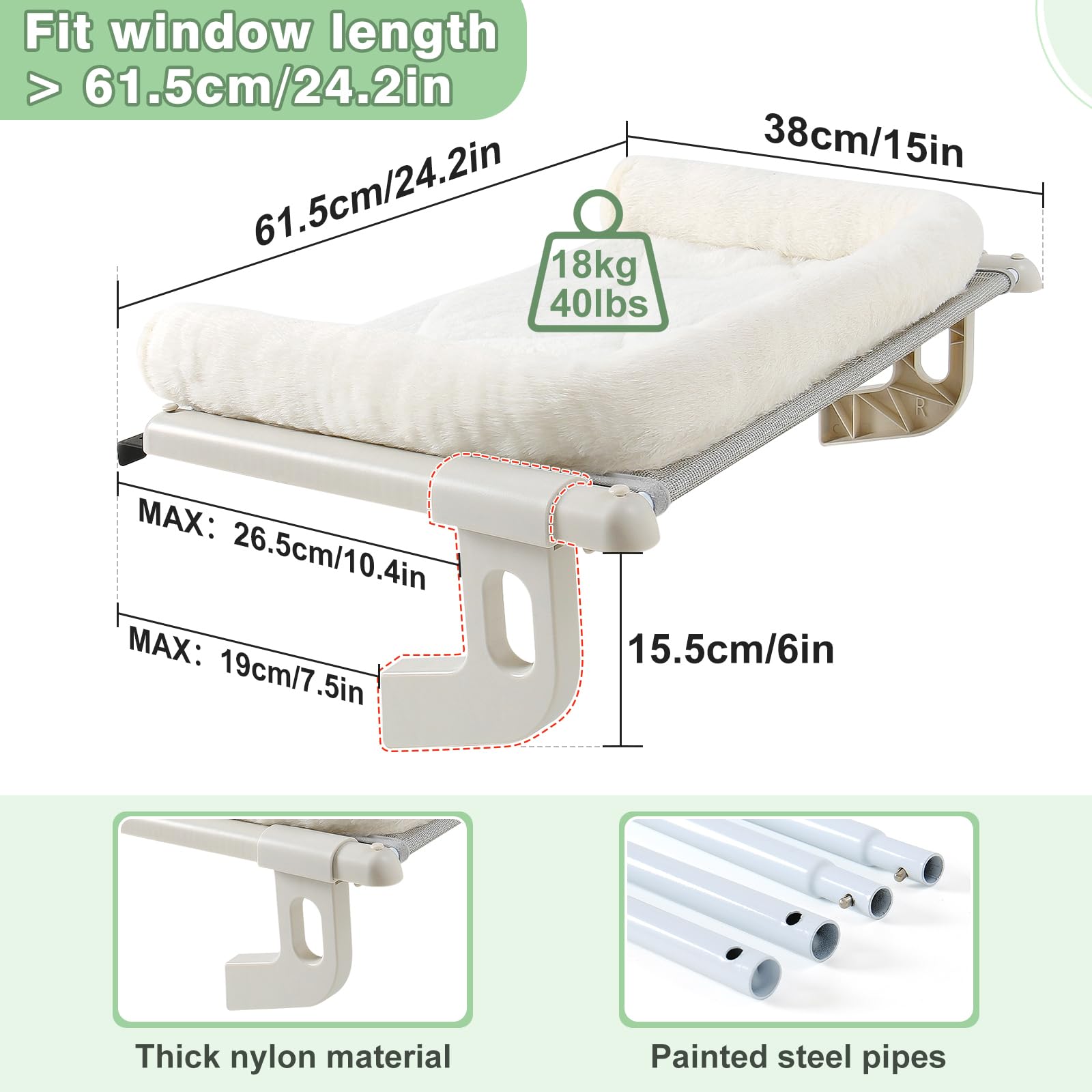 GUUSII HOME Cat Window Perch – Large Indoor Hammock with Washable Cushion