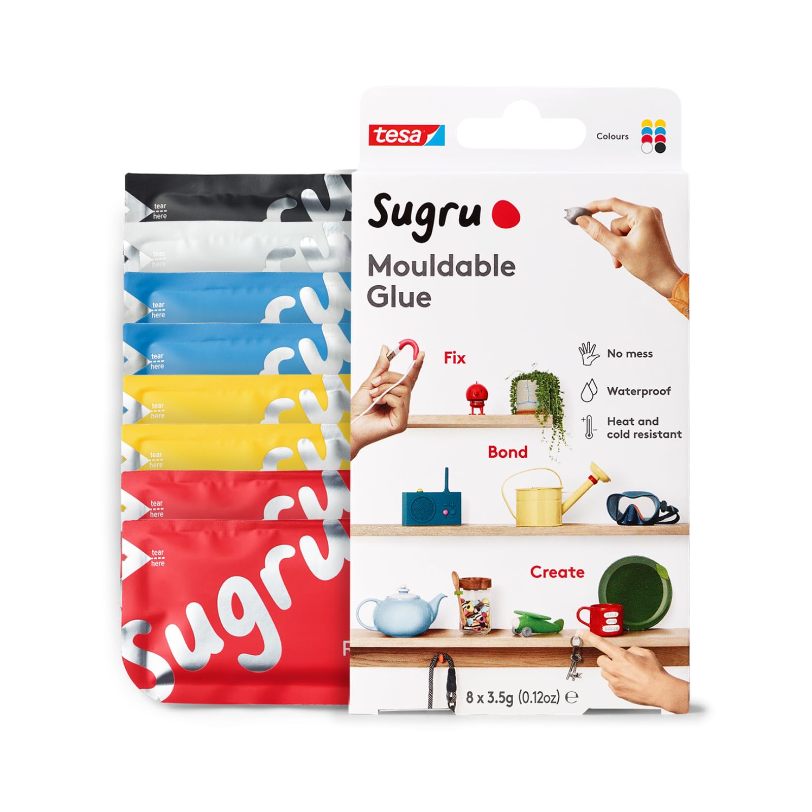 Sugru by tesa Mouldable Multi-Purpose Glue - 8-Pack Assorted Colors