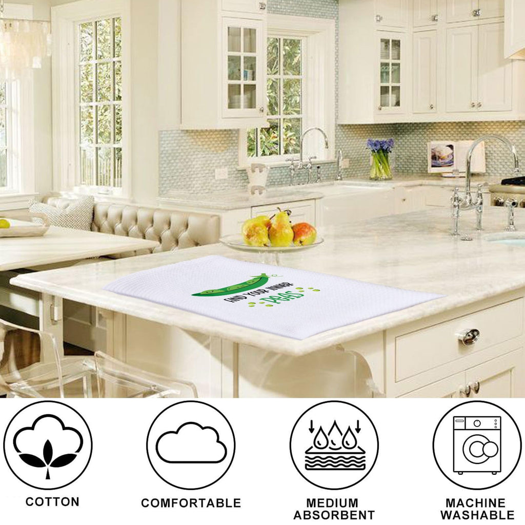LEVLO Funny Pea Pod Kitchen Towel Peas Lover Gift Vegetable Find Your Inner Peas Dish Towel Veggies Peas Merchandise Peas Towel