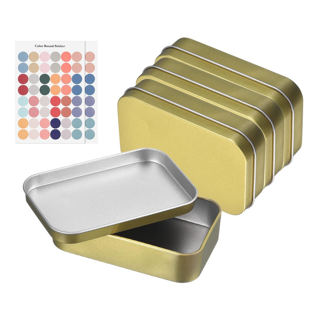 sourcing map 4Pcs Metal Tin Box Container, 3.7x2.4x0.9 Rectangular Empty Box with Self Adhesive Colored Stickers - image 1