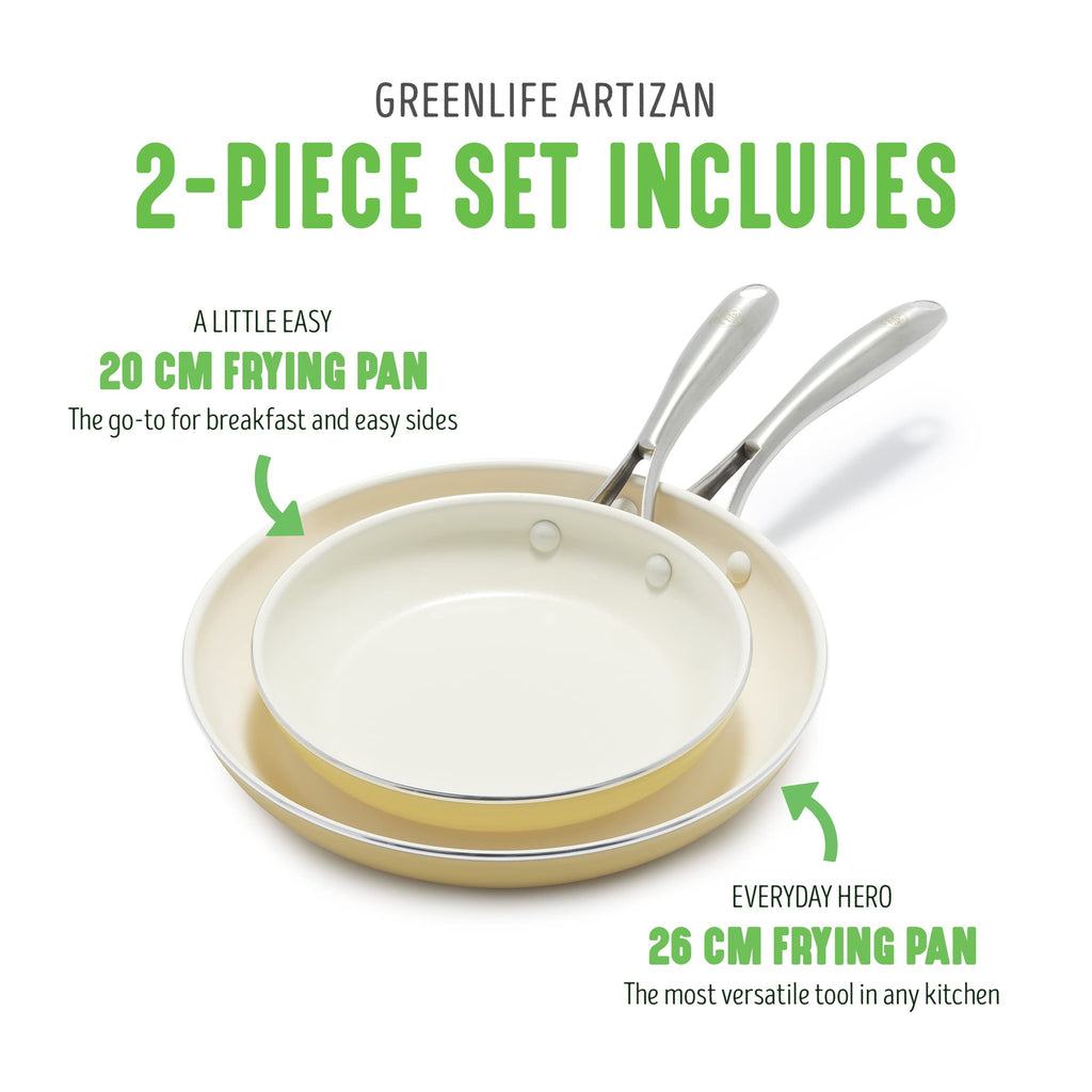 GreenLife Artizan Ceramic Non-Stick Frying Pan Set | 20cm & 26cm | Yellow