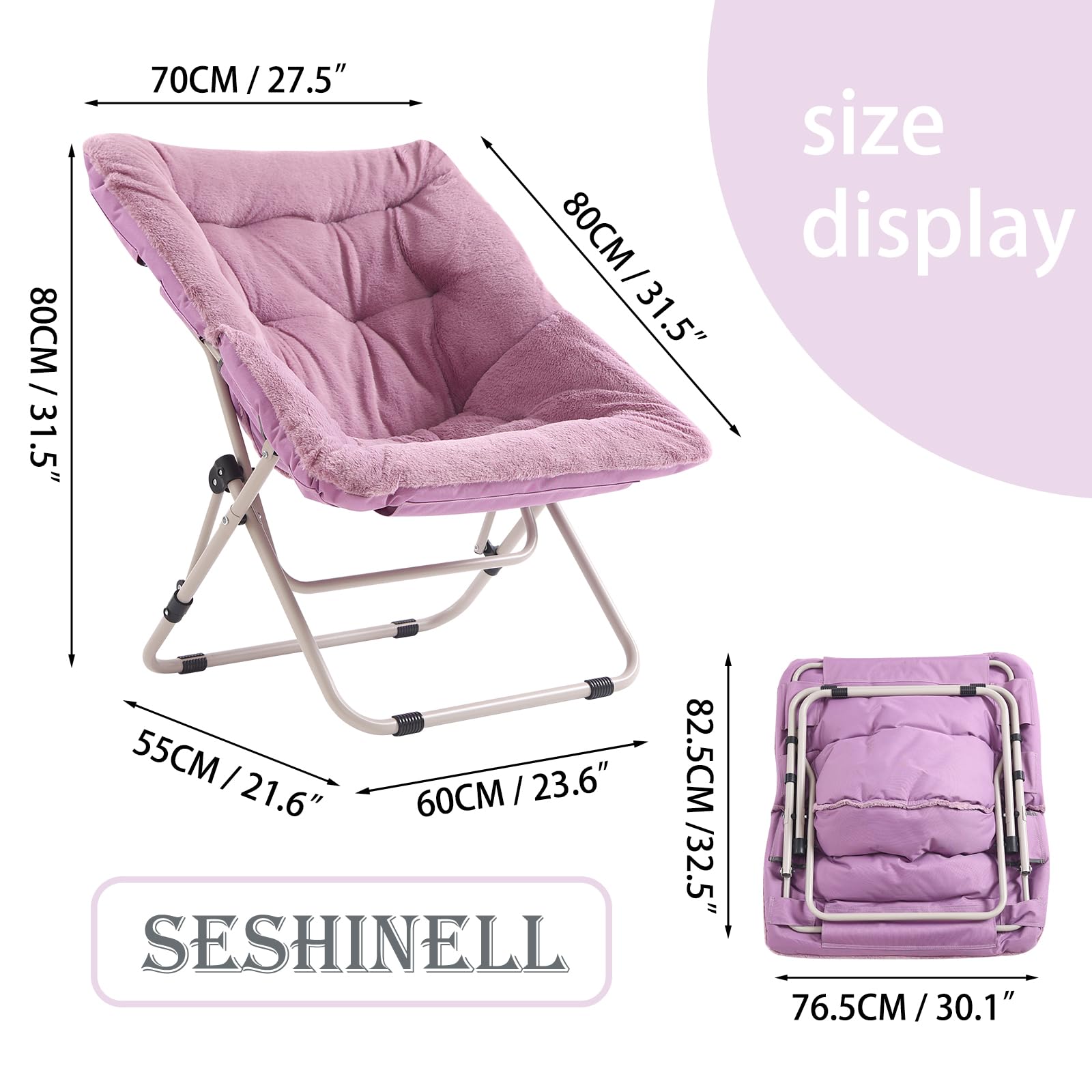 SESHINELL Oversized Saucer Chair | Foldable Faux Fur Moon Chair with Ottoman