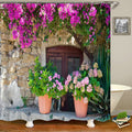 JIANGLANY Italian Garden Shower Curtain | 3D Floral Stonewall Fabric