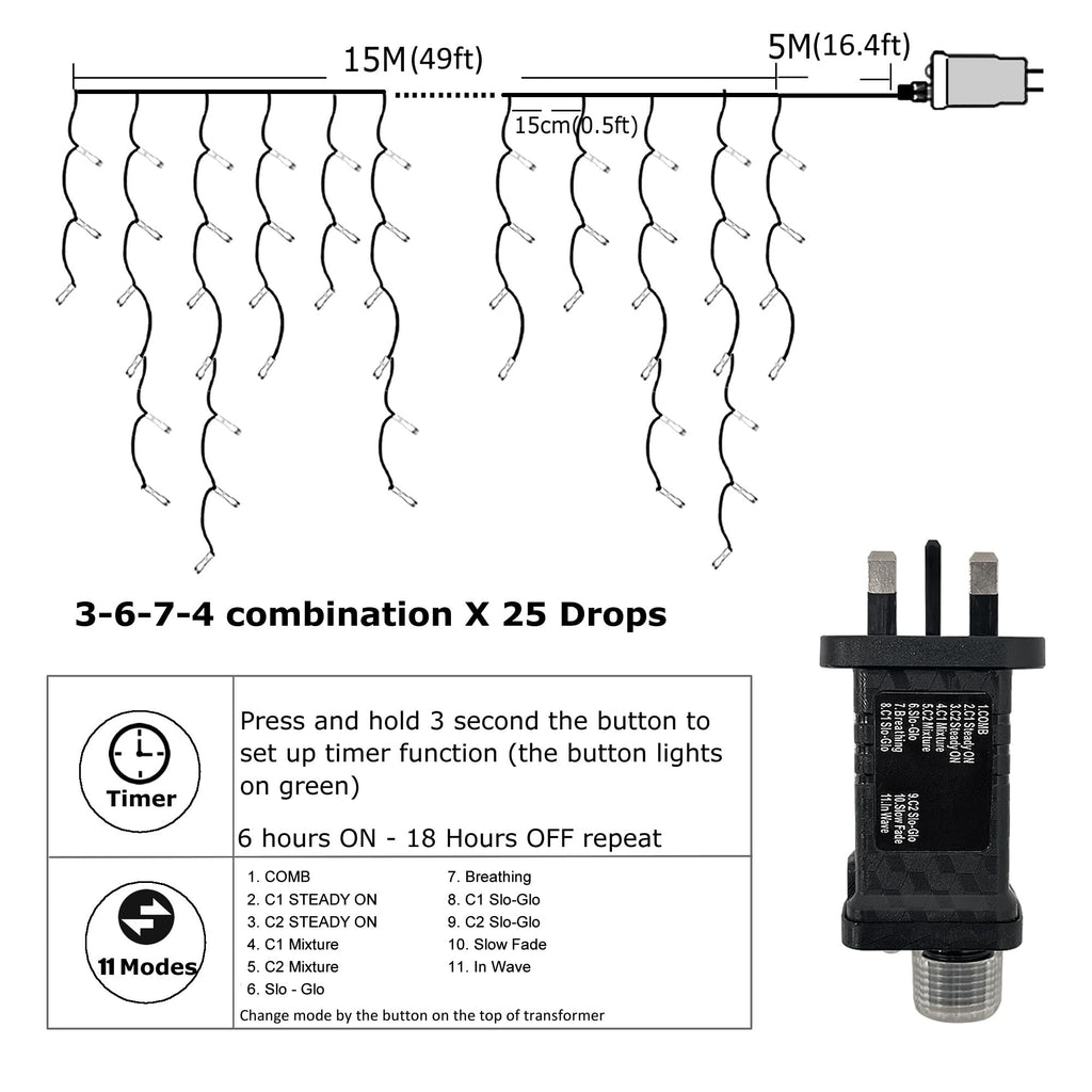 YOSION 500 LED Icicle Lights | 49ft Color Changing Warm White String Lights