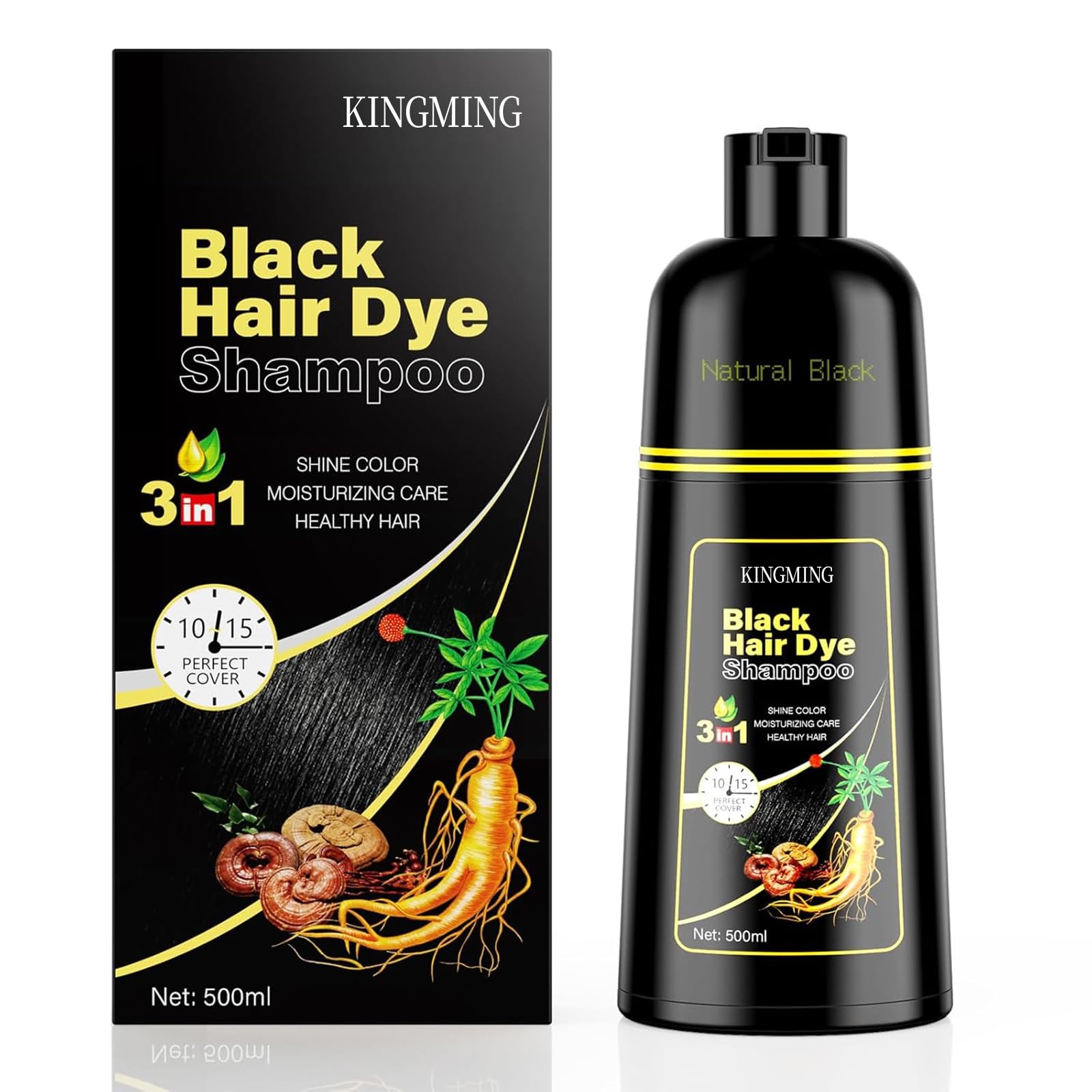 3-in-1 Black Hair Dye Shampoo for Gray Hair Coverage - 500ml