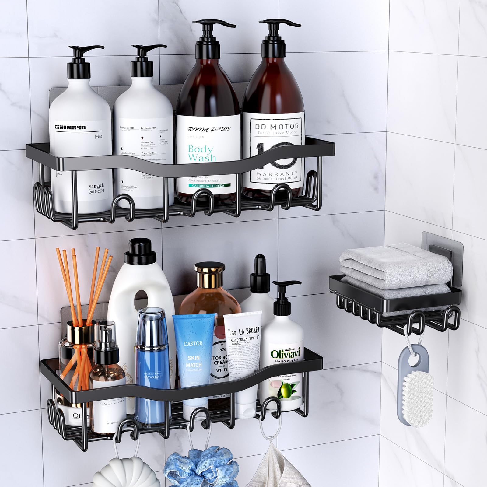 PKBD Rustproof Stainless Steel Shower Caddy 3 Pack | No-Drill Wall Organizer