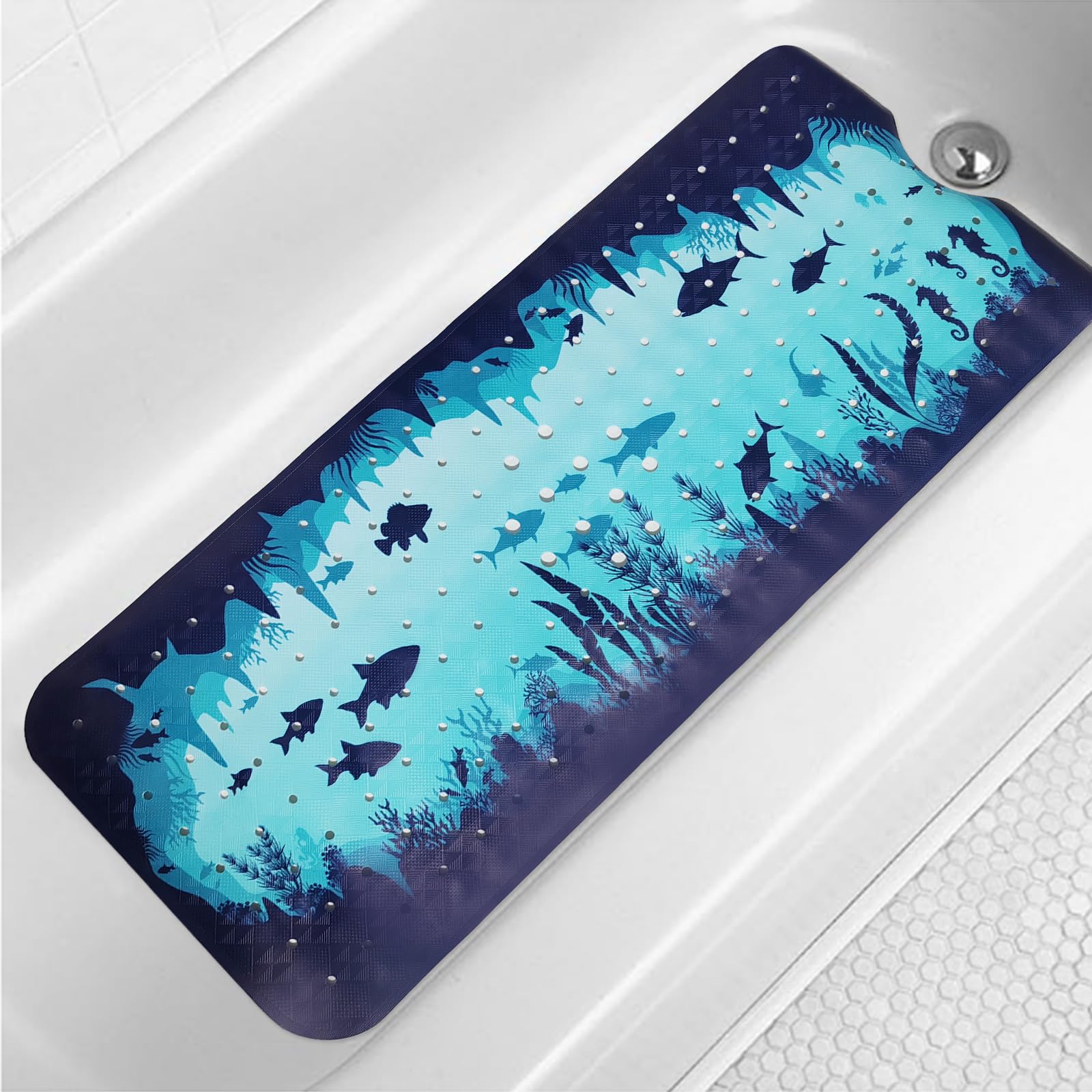 Jolof Store Ocean Animals Kids Bathtub Mat – Non-Slip Extra Long 40x16in